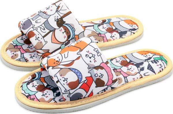 Unisex Beyaz Kedi Desenli Önü Açık Yumuşak Tabanlı Ev Terlik - Image 1