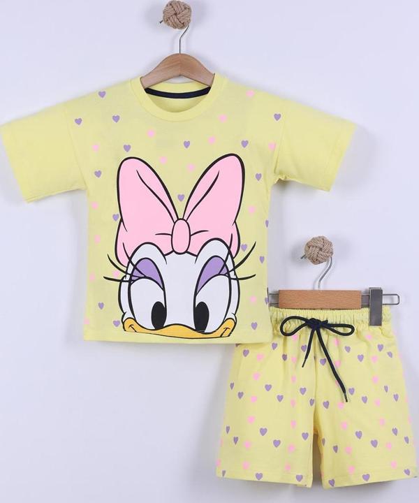 Kalp Baskılı Kız Çocuk T-Shirt Şort Takım 3/6 yaş - Image 1