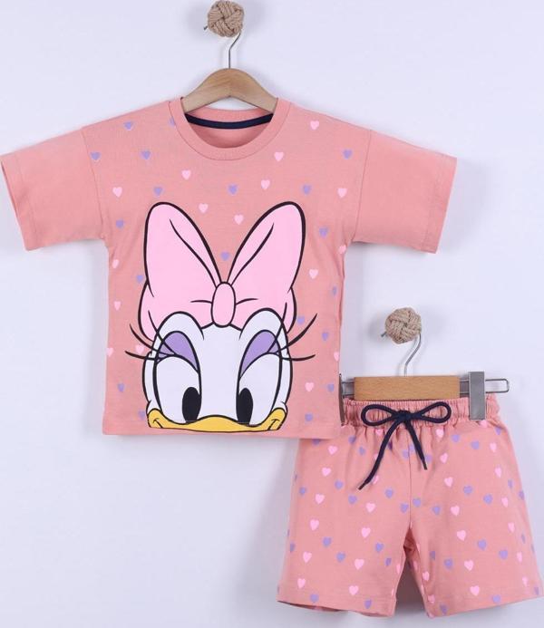 Kalp Baskılı Kız Çocuk T-Shirt Şort Takım 3/6 yaş - Image 1