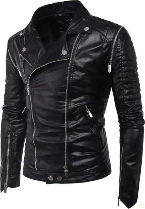 Nyc Giyim Tekstil Hakiki Kuzu Derisi Omuzları Dikey Süs Fermuarlı Biker Mont - Image 1