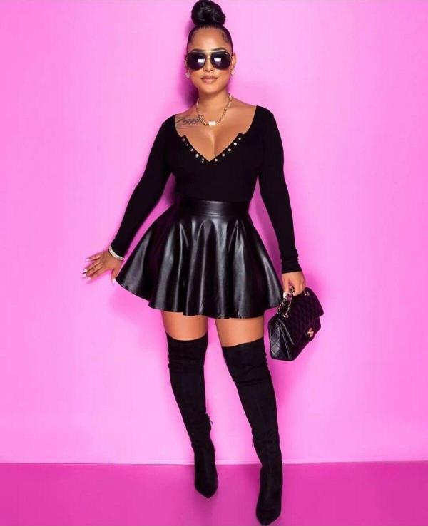 Nyc Giyim Tekstil Kloş Suni Deri Etek Orta Boy - Image 1