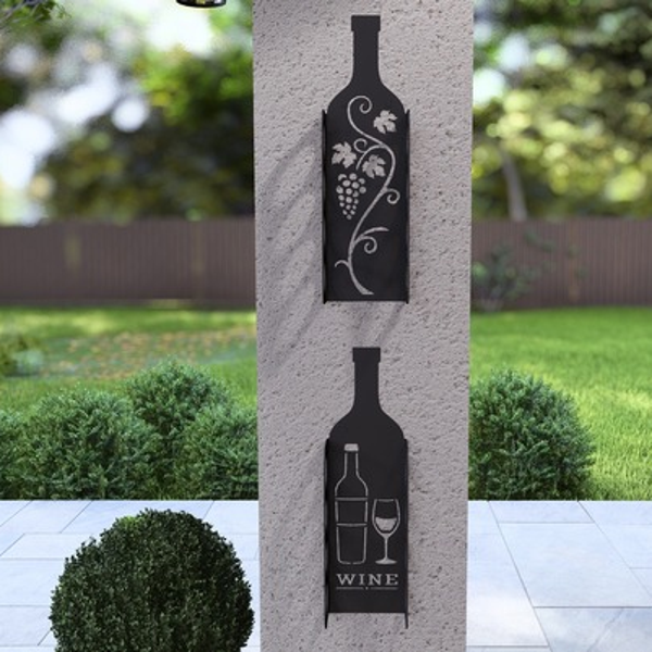 Şarap Şişesi Duvar Rafı Metal Desenli  2 adet  - Image 1
