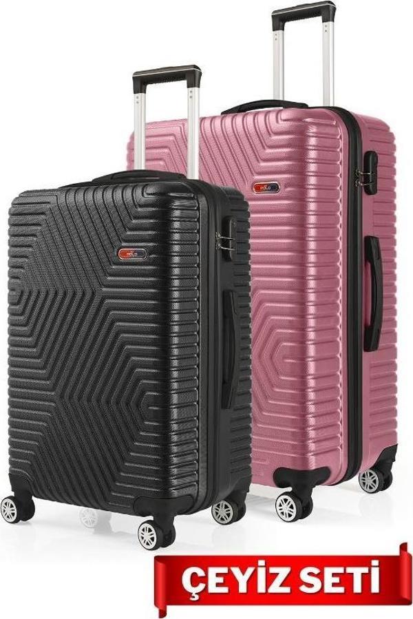 G&D Polo Suitcase Orta Ve Büyük Boy Gül-Siyah 2'li Çeyiz Valiz Seti - Image 1