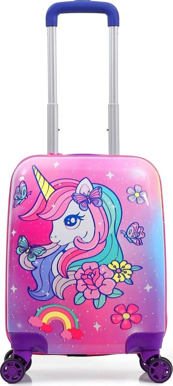Gedox Kids Lila Pembe Gökkuşağı Unicorn Desenli Kız Çocuk Valizi 154.04 - Image 1
