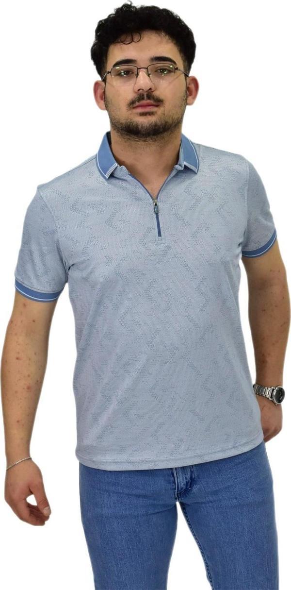 Erkek Polo Yaka Fermuarlı Merserize Jakarlı Tişört 7570 BGL-ST04536 - Image 1