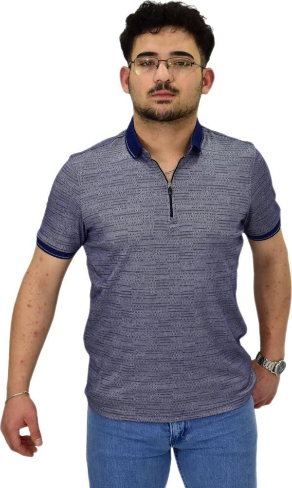 Erkek Polo Yaka Fermuarlı Merserize Jakarlı Tişört 7640 BGL-ST04537 - Image 1