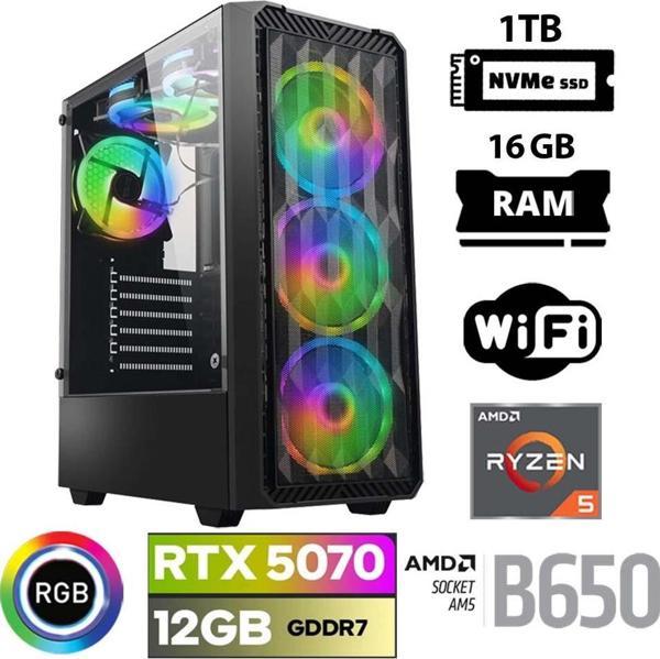 Xaser Thunder x10 Ryzen 5 7500F 16GB DDR5 Ram 1TB M.2 NVMe SSD 12GB RTX5070 Masaüstü Oyuncu Bilgisayarı - Image 1