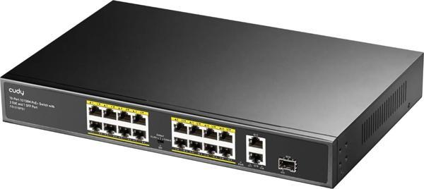 Cudy FS1018PS1 16 Port 10/100Mbps 200W PoE+,2 Gigabit Uplink Portlu, SFP VLAN CCTV SFP Switch - Image 1