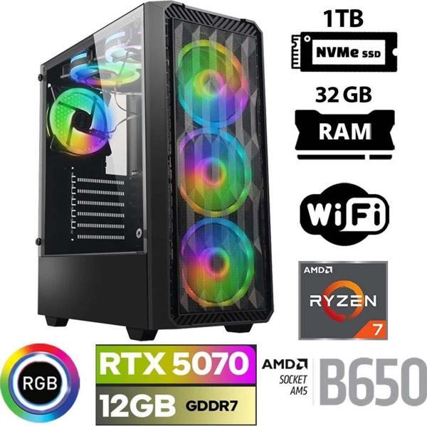 Xaser Thunder x60 Ryzen 7 7700 32GB DDR5 Ram 1TB M.2 NVMe SSD 12GB RTX5070 Masaüstü Oyuncu Bilgisayarı - Image 1