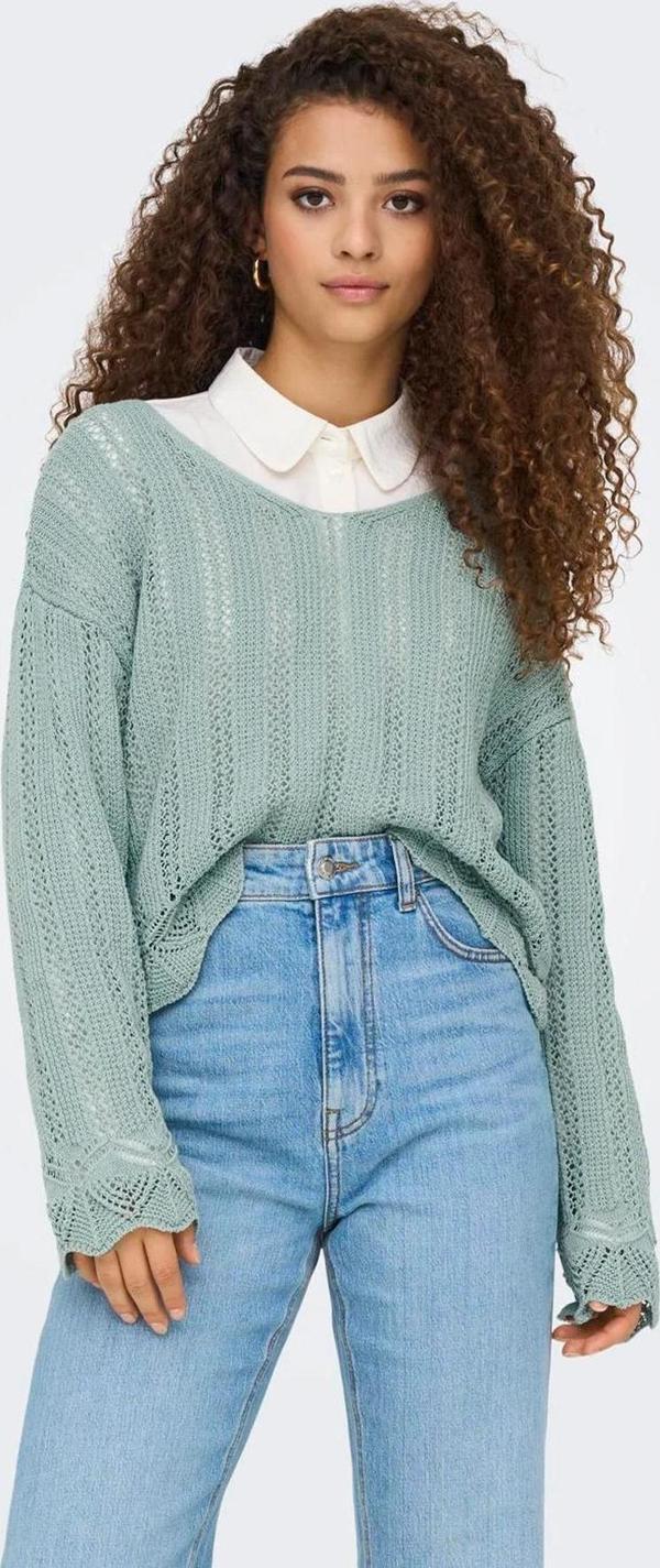 Only Kadın Regular Fit V Yaka Mavi Örme Kazak - 15339529 - Image 1