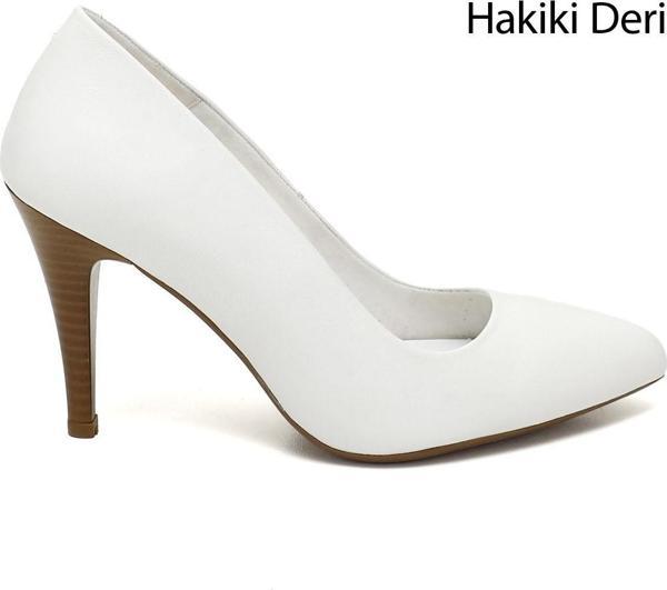Kadın Beyaz Antik Sivri Burun İnce Topuklu Hakiki Deri Stiletto - Image 1