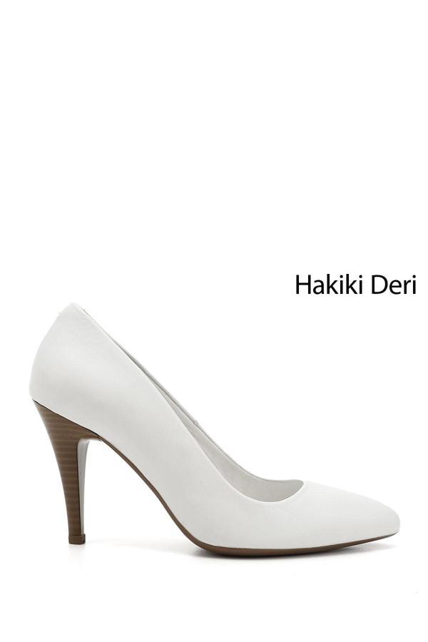 Kadın Beyaz Antik Sivri Burun İnce Topuklu Hakiki Deri Stiletto - Image 1