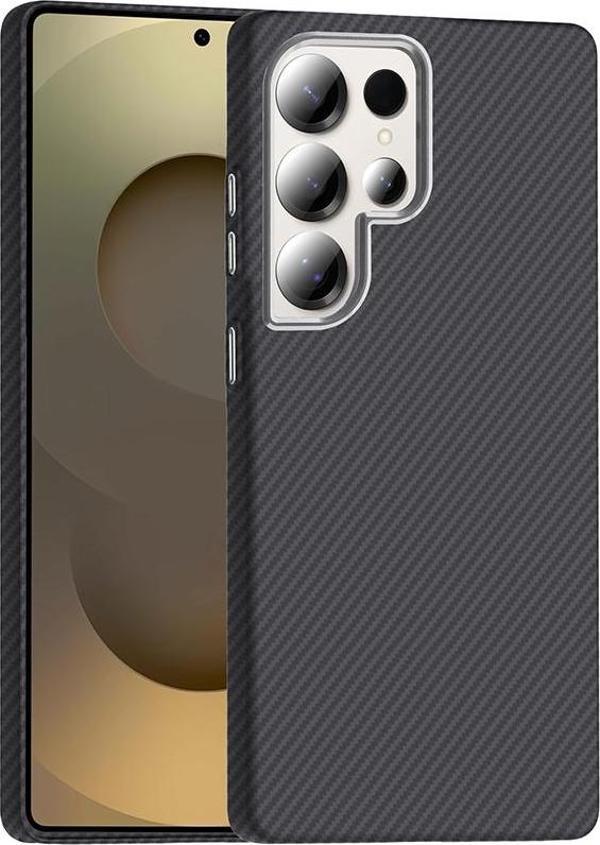 Galaxy S25 Ultra Kılıf M-safe Şarj Özellikli Karbon Fiber Görünümlü Gros Kılıf Siyah - Image 1