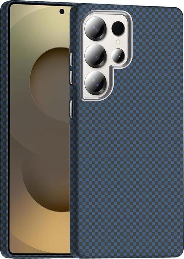 Galaxy S25 Ultra Kılıf M-safe Şarj Özellikli Karbon Fiber Görünümlü Gros Kılıf Lacivert - Image 1