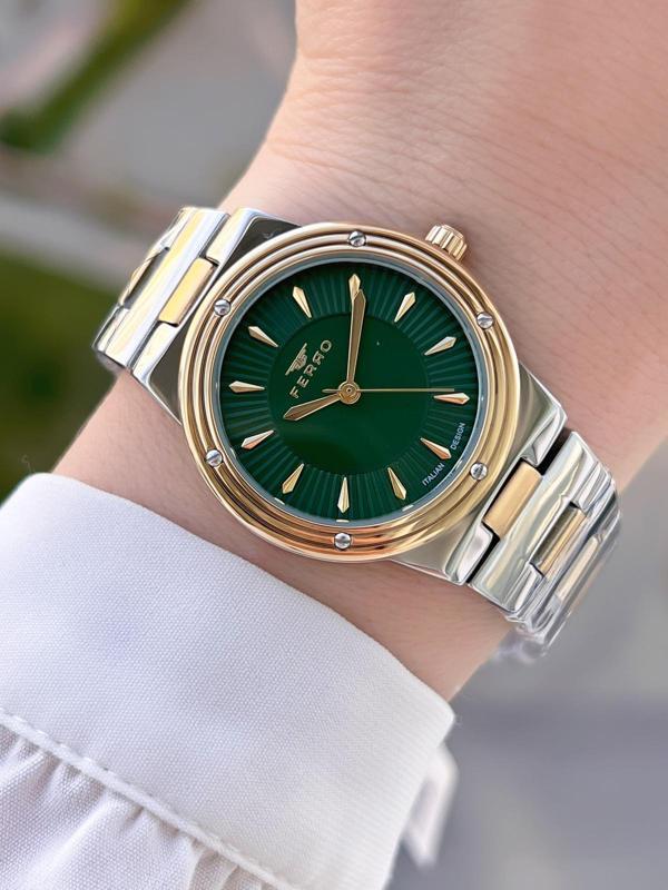 Ferro Çelik Kordon Taşlı Kasa İTALIAN DESIGN  2 Yıl Garantili Kadın Kol Saati+Bileklik EFL21586-M4 - Image 1
