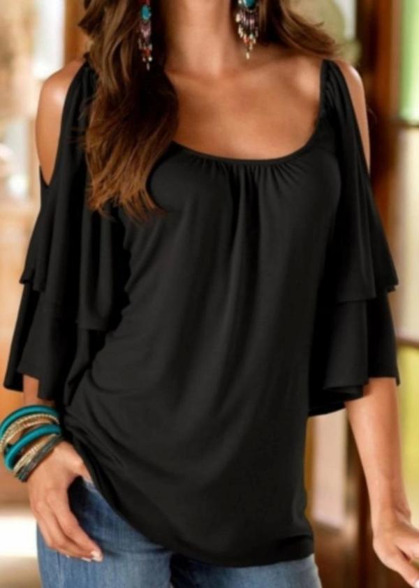 Omuz Detay Kolları Katmanlı Viskon Kumaş Bluz - Image 1