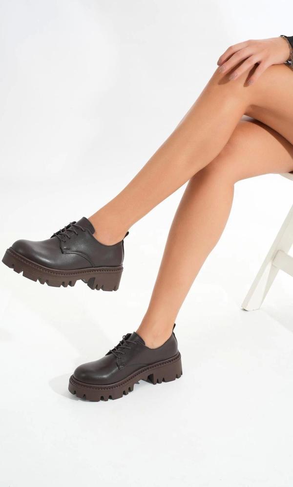 868-754 Kahverengi Bağcıklı Günlük Yüksek Tabanlı Loafer Ayakkabı - Image 1