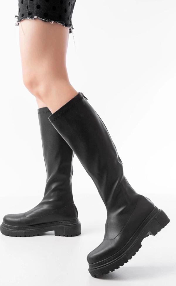 812-301 Siyah Streç Arkadan Fermuarlı Günlük Kadın Çizme - Image 1