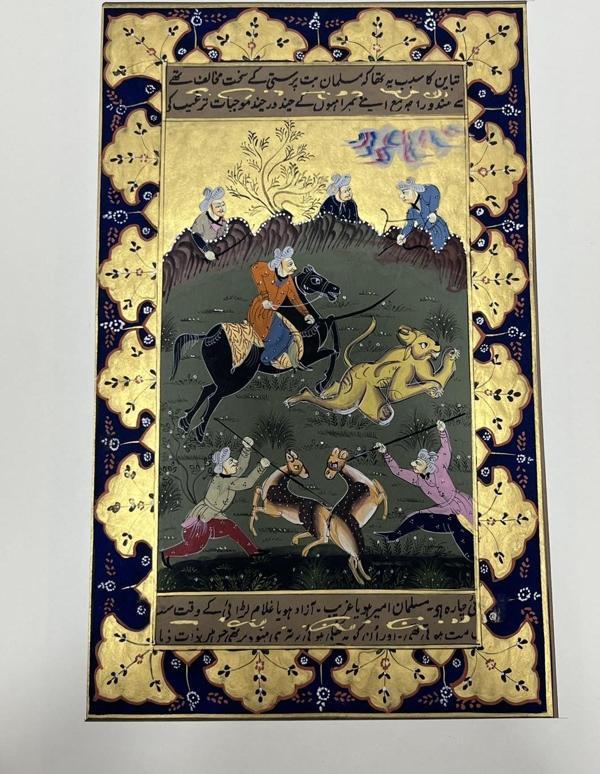 Sultan'ın Aslan Avı Adlı El Yapımı Minyatür Resim 30x18,5 cm - Image 1