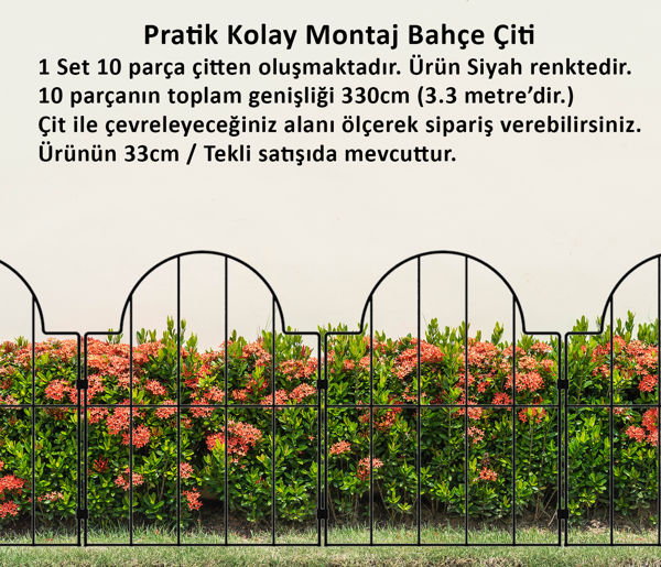 BAHÇE ÇİTİ 10'LU SET 330CM MODEL - 2 SİYAH - Image 1