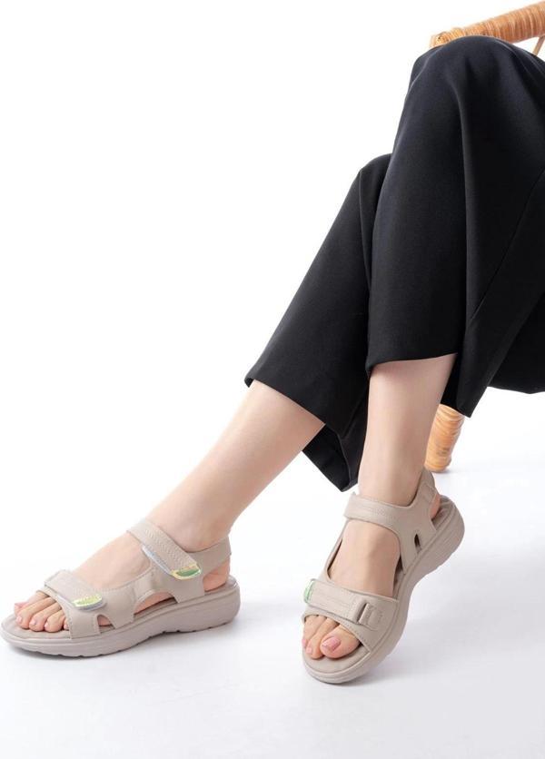 Dm-363  Bej Baret Cırtlı Dikişli Günlük Kadın Sandalet - Image 1