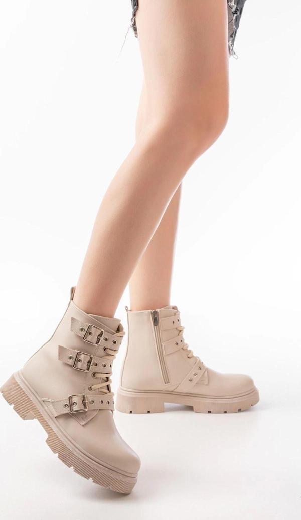 508-3039 Bej Toka Aksesuarlı Fermuarlı  Günlük Kadın Bot - Image 1