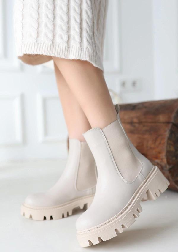 Ninle Bej Cilt Topuklu Bot - Image 1