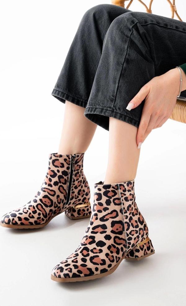 Rm-500 Leopar Topuklu Fermuarlı Günlük Kadın Bot - Image 1