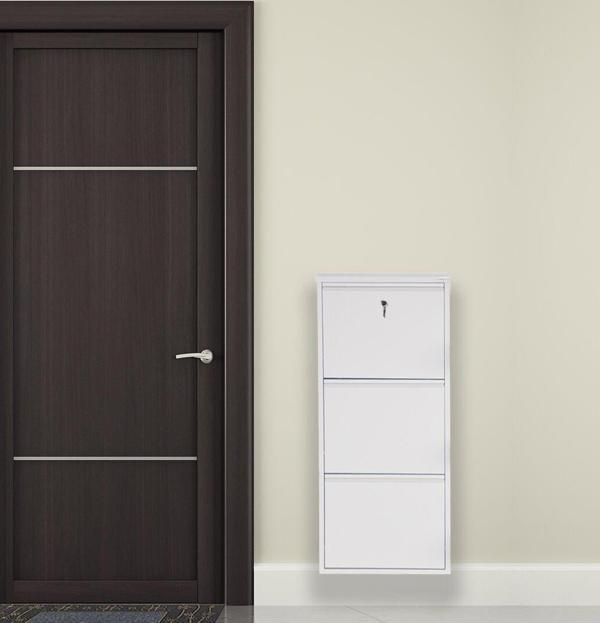 Mobilyapratik Kilitli 3'lü Metal Ayakkabılık - Beyaz - Image 1