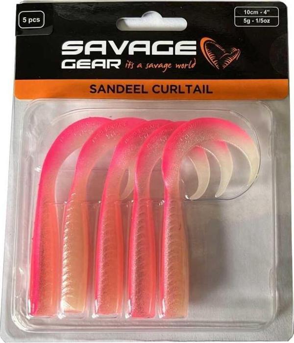 Savage Gear LB Sandeel Curltail 10cm Pink Glow Back 5 Adet Sahte Balık - Image 1