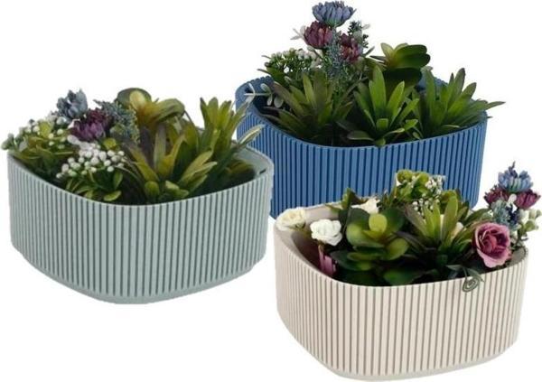 Omnipazar KRS-248 Pera Aranjman Kaktus Sukulent Saksı 1.8 Litre 3'lü Set  - Image 1