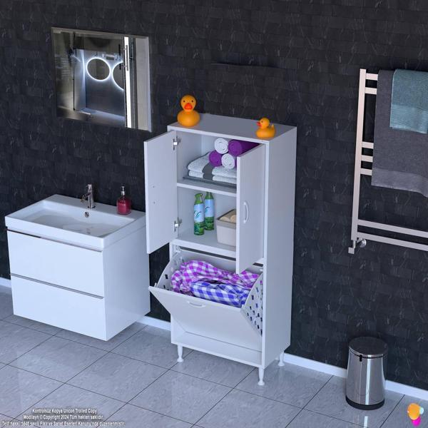 Modilayn İLKİM 55 x 138 x 32,5 cm' lik Kapak İçi Bir Raflı, Bir Akıllı Çamaşır Sepetli Dolap - Image 1