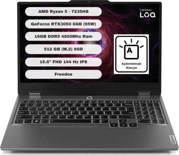 Lenovo LOQ 15ARP9 83JC000QTR Ryzen 5 7235HS 16 GB 512 GB SSD RTX3050 15.6" Full HD Gaming Laptop - Image 1