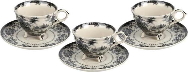 Lucky Art Florantıne 6Lı Ayaklı Çay Fincanı Set  Siyah - Image 1