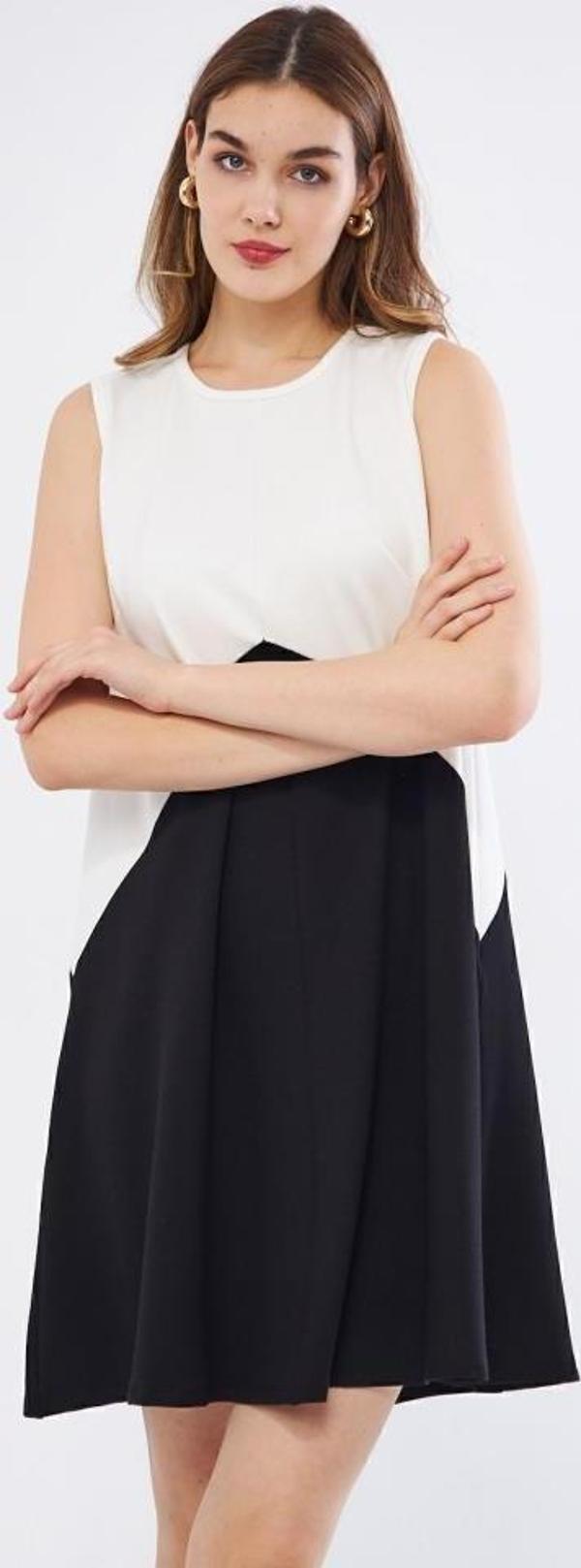 Kadın Siyah Beyaz Uzun Kısa Kolsuz  Elbise 3581220 - Image 1