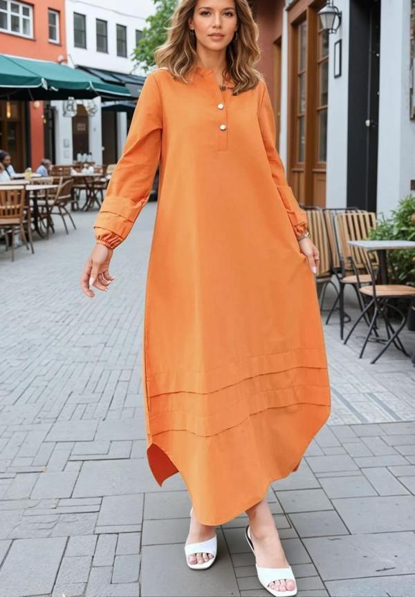 Kadın Hakim Yaka, Kol ve Etek Katlama Detaylı Salaş Uzun Kollu Poplin Elbise 3517300 - Image 1