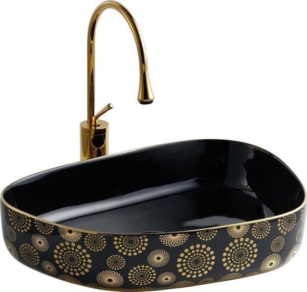 LENA TEZGAH ÜSTÜ ÇANAK LAVABO E-2107AS SİYAH -ALTIN - Image 1