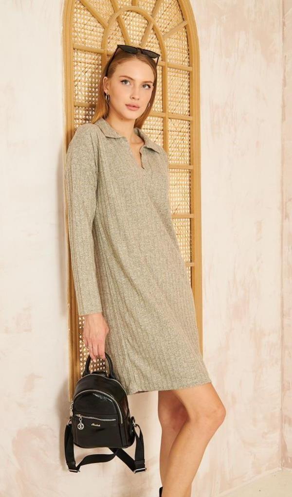 Kadın Polo Yaka Midi Uzun Kollu Simli Fitilli Spor Triko Elbise Yb2988210 - Image 1