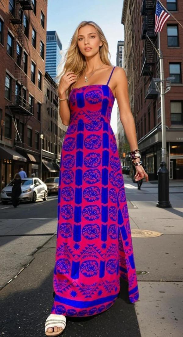 Kadın İp Askılı Sırtı Lastikli Yırtmaçlı Uzun Elbise 3627350 - Image 1