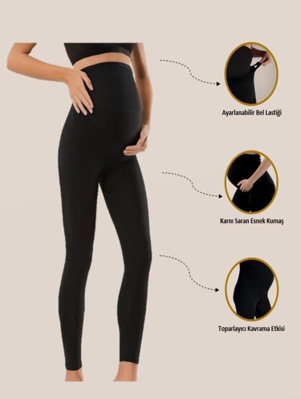 Reva Beli Ayarlanabilir Esnek Toparlayıcı Siyah Hamile Tayt - Image 1