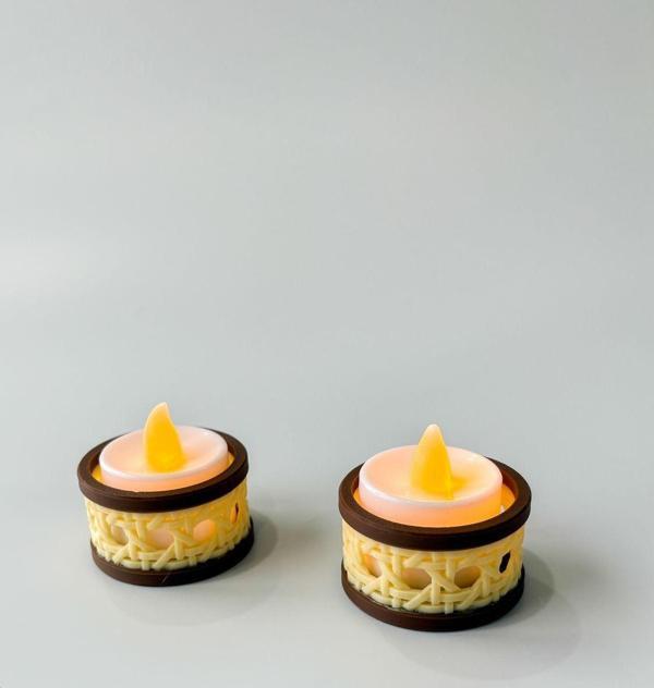 Sin İstanbul 2'Li Rattan Tealight Mumluk - Image 1