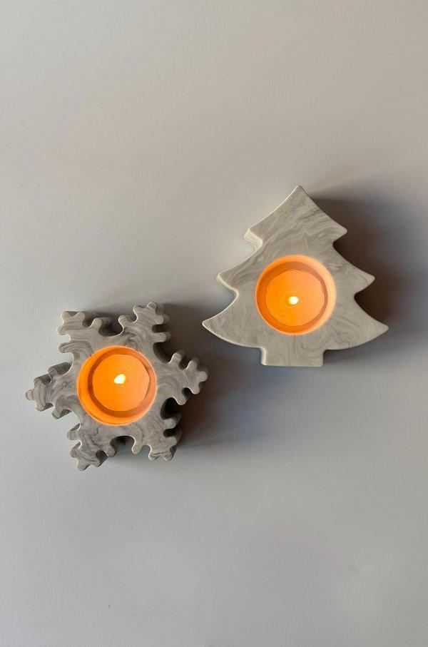 Sin İstanbul 2'Li Yılbaşı Tealight Mumluk Seti Mermer Desen - Image 1