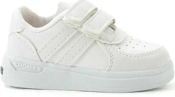 Günlük Unisex Çocuk Şeritli Işıklı Beyaz Sneaker Cırtlı Hafif Rahat Spor Ayakkabı  - Image 1