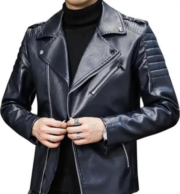 Nyc Giyim Tekstil Motorcu Tarzı Kuzu Derisi Biker Mont Lacivert Renk - Image 1