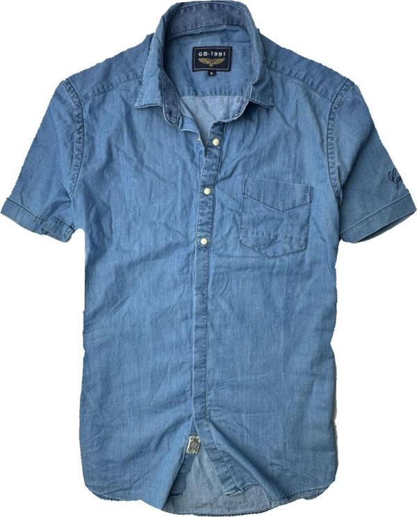 saf pamuk kısa kol kot gömlek - Image 1