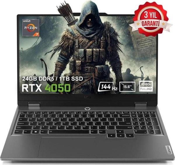 Lenovo LOQ 15ARP9 83JC00E3TRv1 AMD Ryzen 7-7435HS 24GB DDR5 1TB SSD RTX4050 6GB 15.6 inç 144Hz Full HD FreeDos Gaming Laptop - Image 1