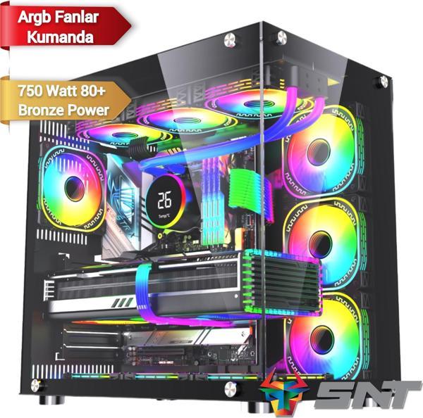SNT UFO II 750 Watt 80+ Bronze Power Midi Tower Atx Gaming Akvaryum 7 x Argb Fanlar ve Uzaktan Kumanda Kontroller  Dahil - Image 1