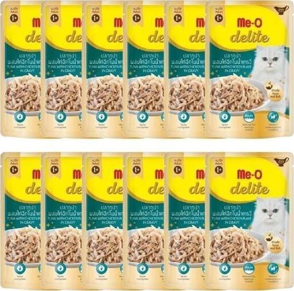 Me-O Delite Pouch Soslu Ton Balıklı ve Tavuk Etli Yetişkin Kedi Yaş Maması 70 GR x 12 Adet - Image 1