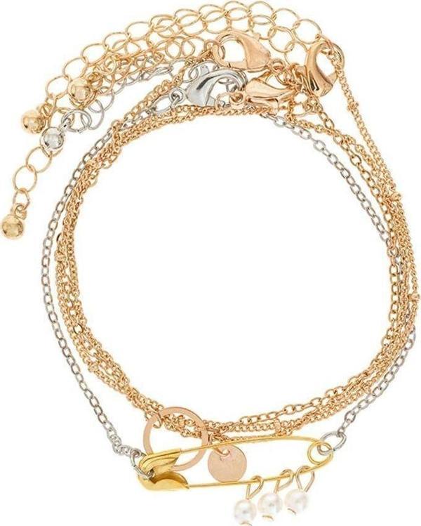 Kadın 3 Lü Bileklik Seti Altın ve Gümüş Zincirli - Image 1