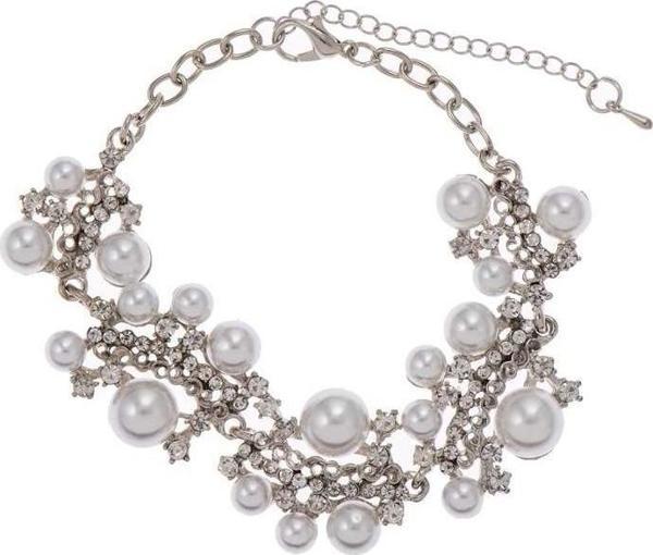 Kadın Işıltılı Taşlı ve İnci Detaylı Zarif Bileklik Gümüş - Image 1